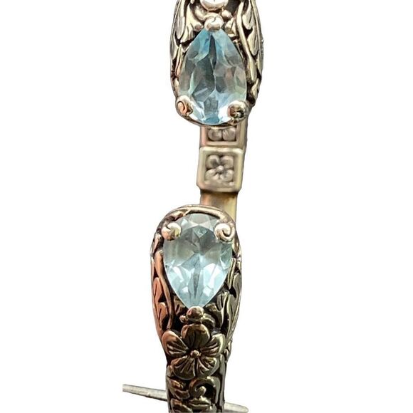 Annika Witt Vintage ATI ID Sterling Silver Blue Topaz Hinged Cuff Bracel… - Picture 9 of 13